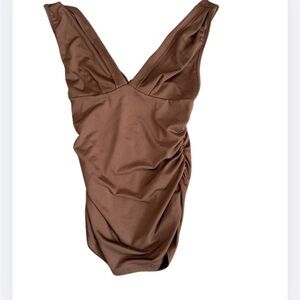 Deep V Brown One-Piece Swimsuit